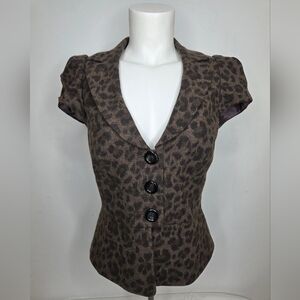 Rebecca Taylor Size 8 Blazer In Camel Cheetah Print Short Sleeves